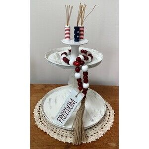 Freedom Patriotic Americana Beaded Garland: 4th of July USA Tiered Tray Decor